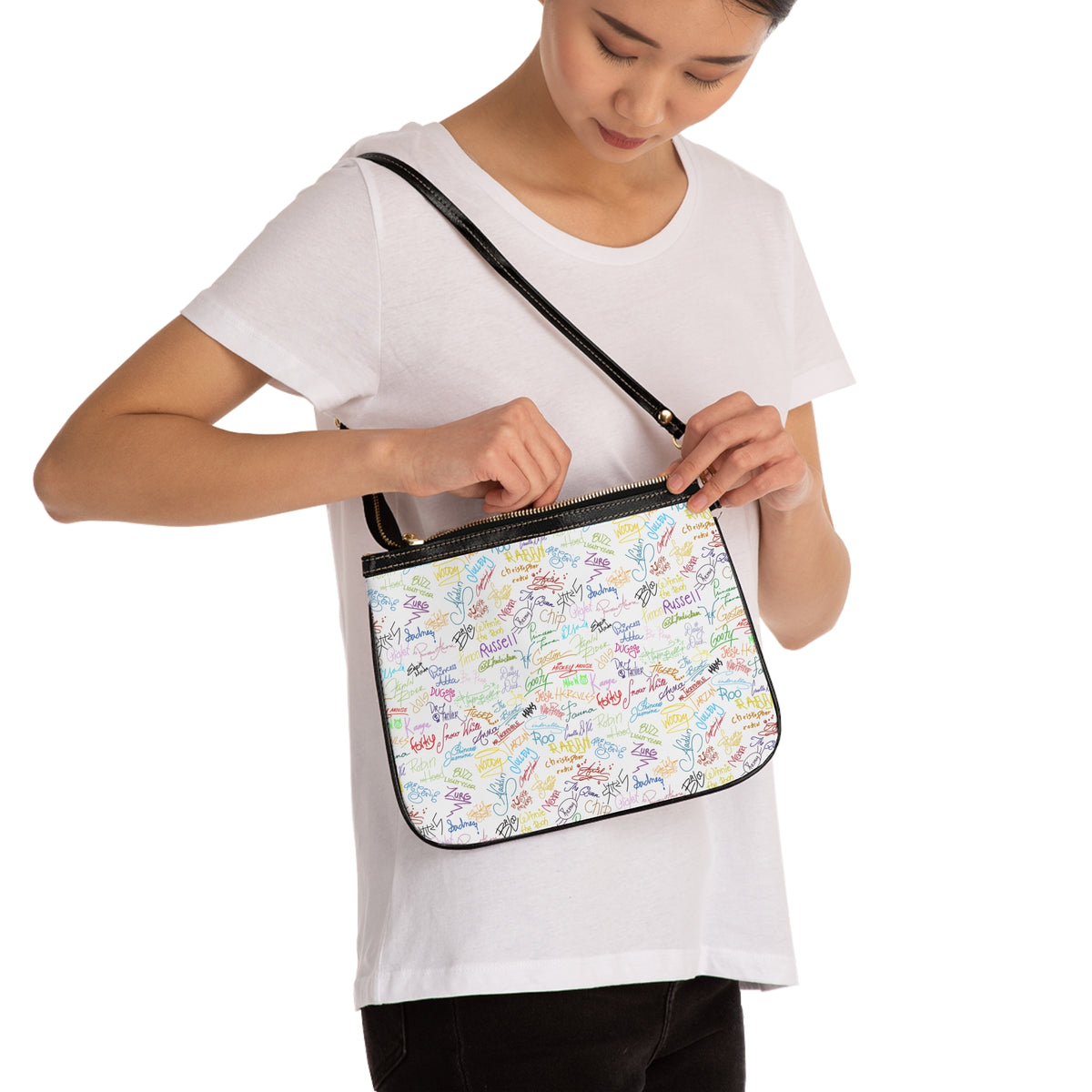 Character Autographs on White Small Shoulder Bag