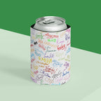 Character Autographs on White Can Cooler Drink Koozie