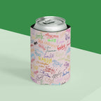 Character Autographs on Pink Can Cooler Drink Koozie