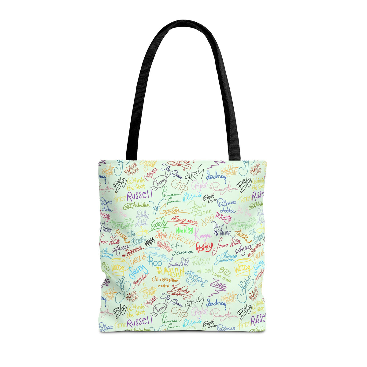 Character Autographs on Green Tote Bag