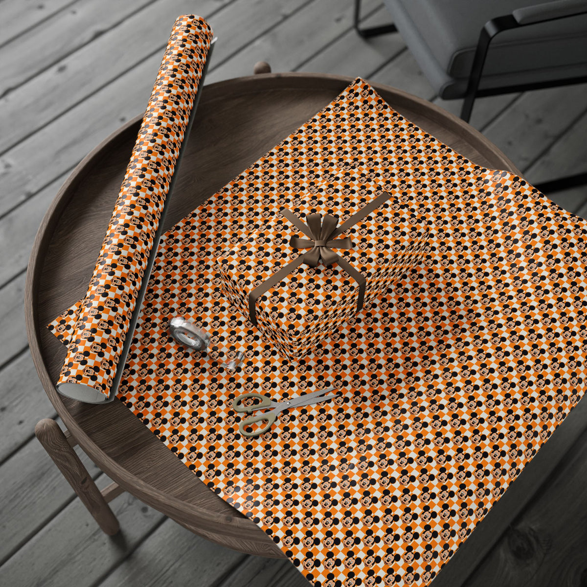 Orange Checkerboard Mickey Wrapping Paper Roll