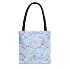 Character Autographs on Blue Tote Bag