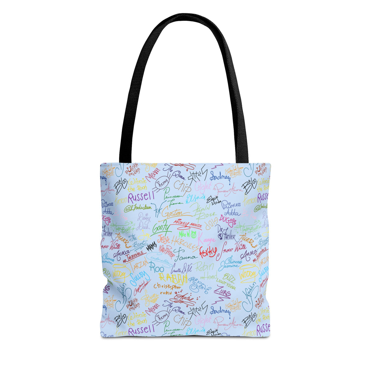 Character Autographs on Blue Tote Bag