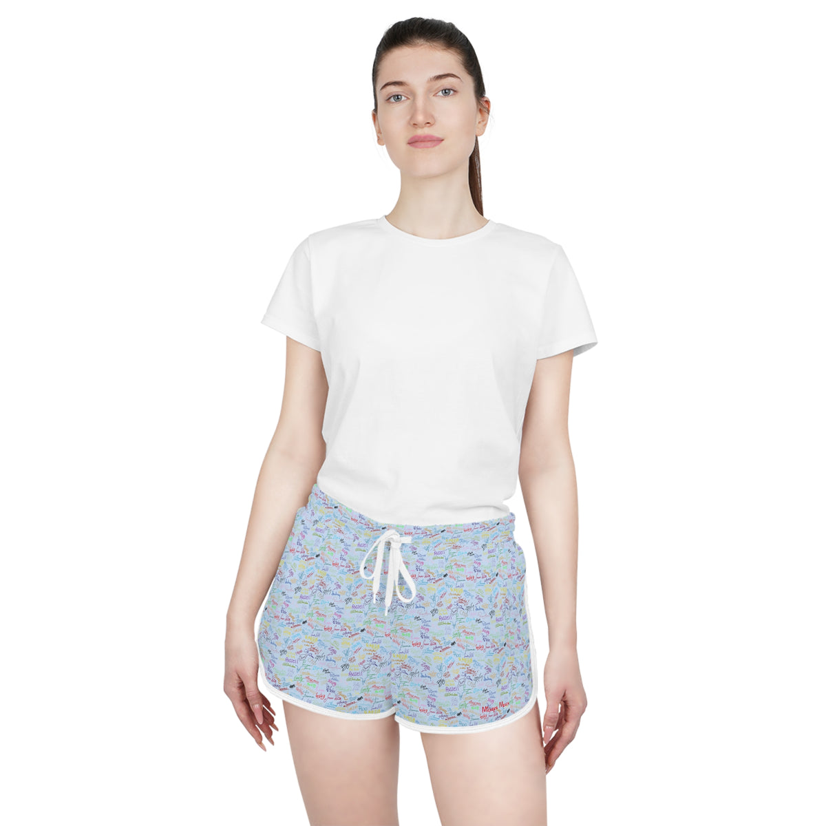 Character Autographs on Blue Relaxed Dolphin Shorts