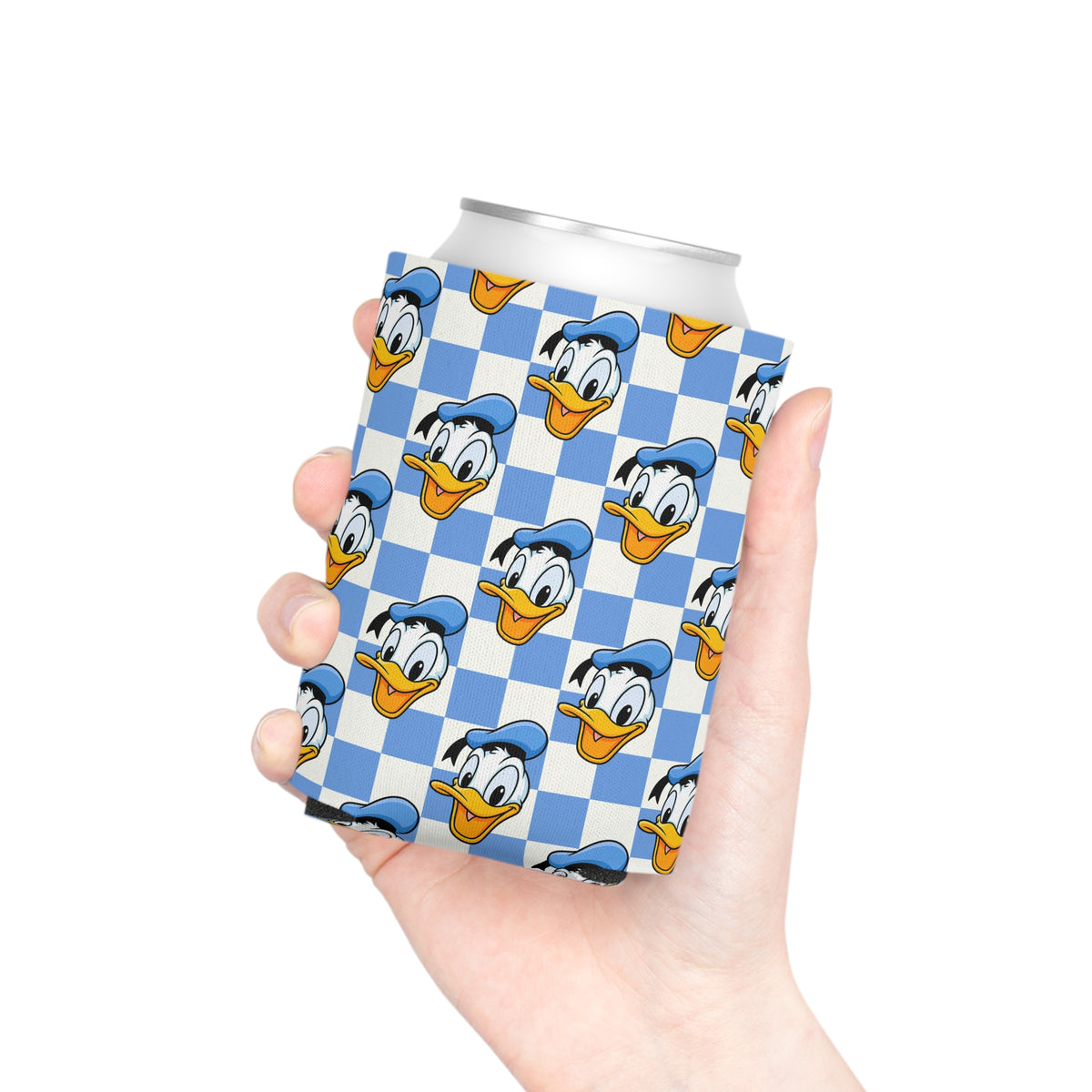 Blue Checkerboard Donald Can Cooler Drink Koozie
