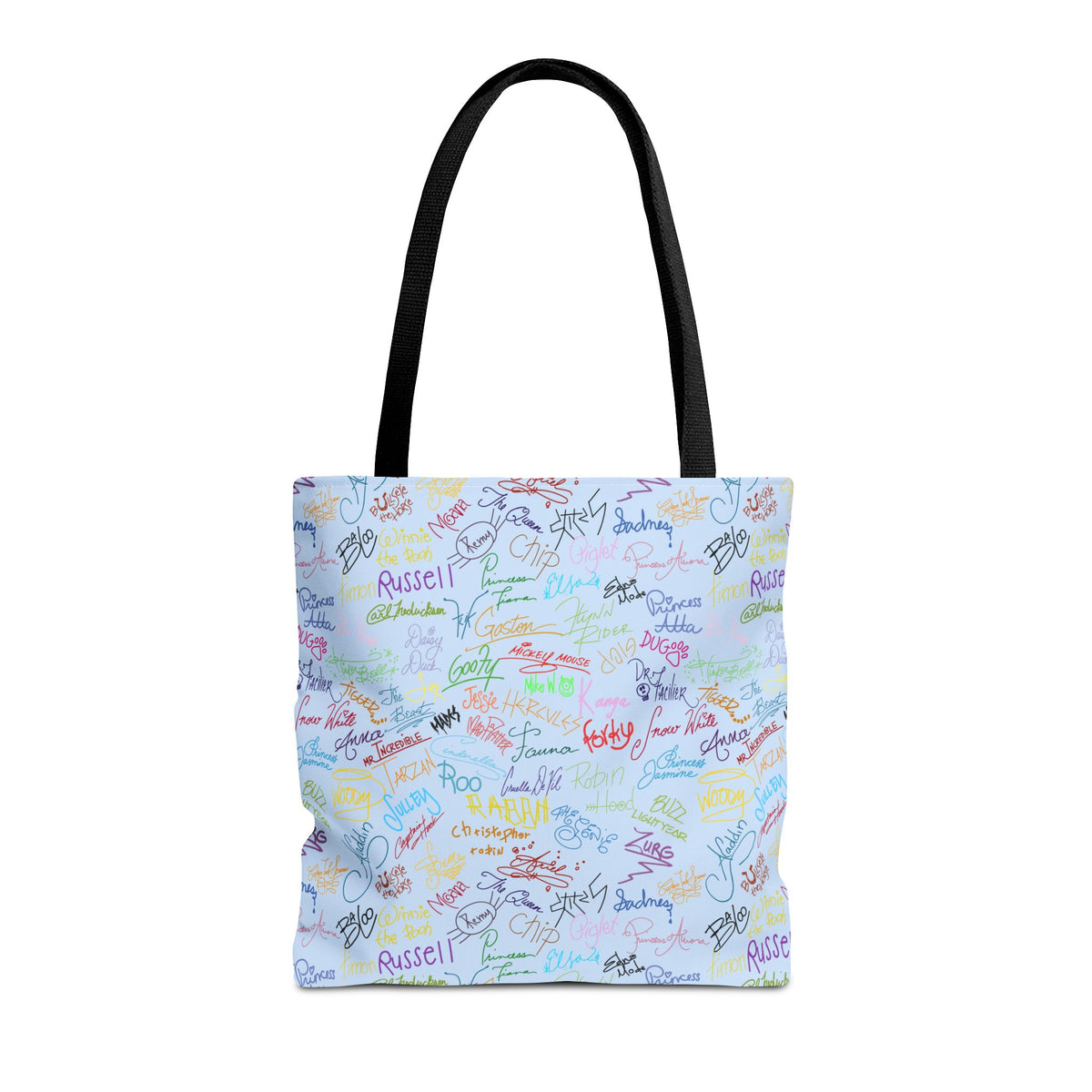 Character Autographs on Blue Tote Bag
