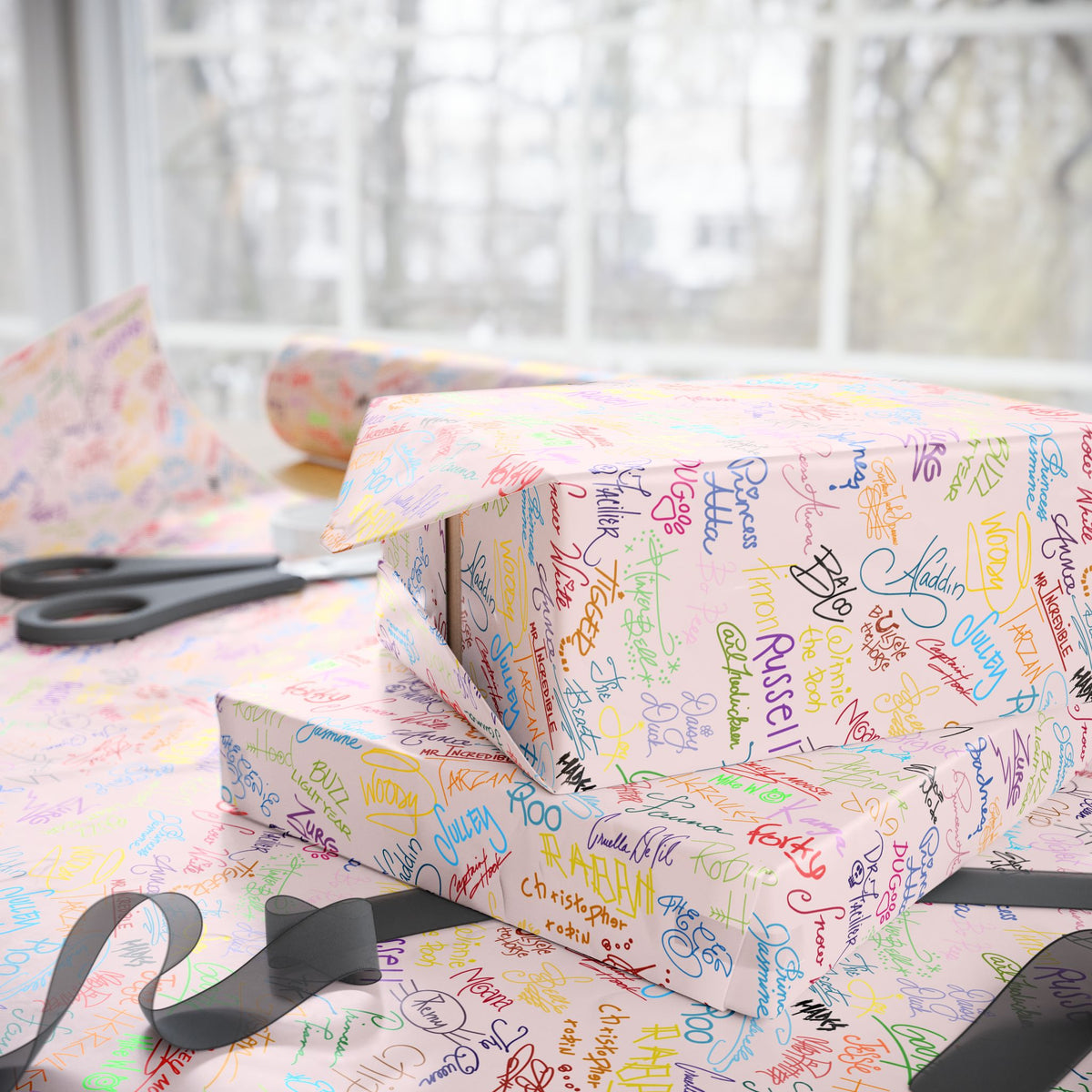 Character Autographs on Pink Wrapping Paper Roll