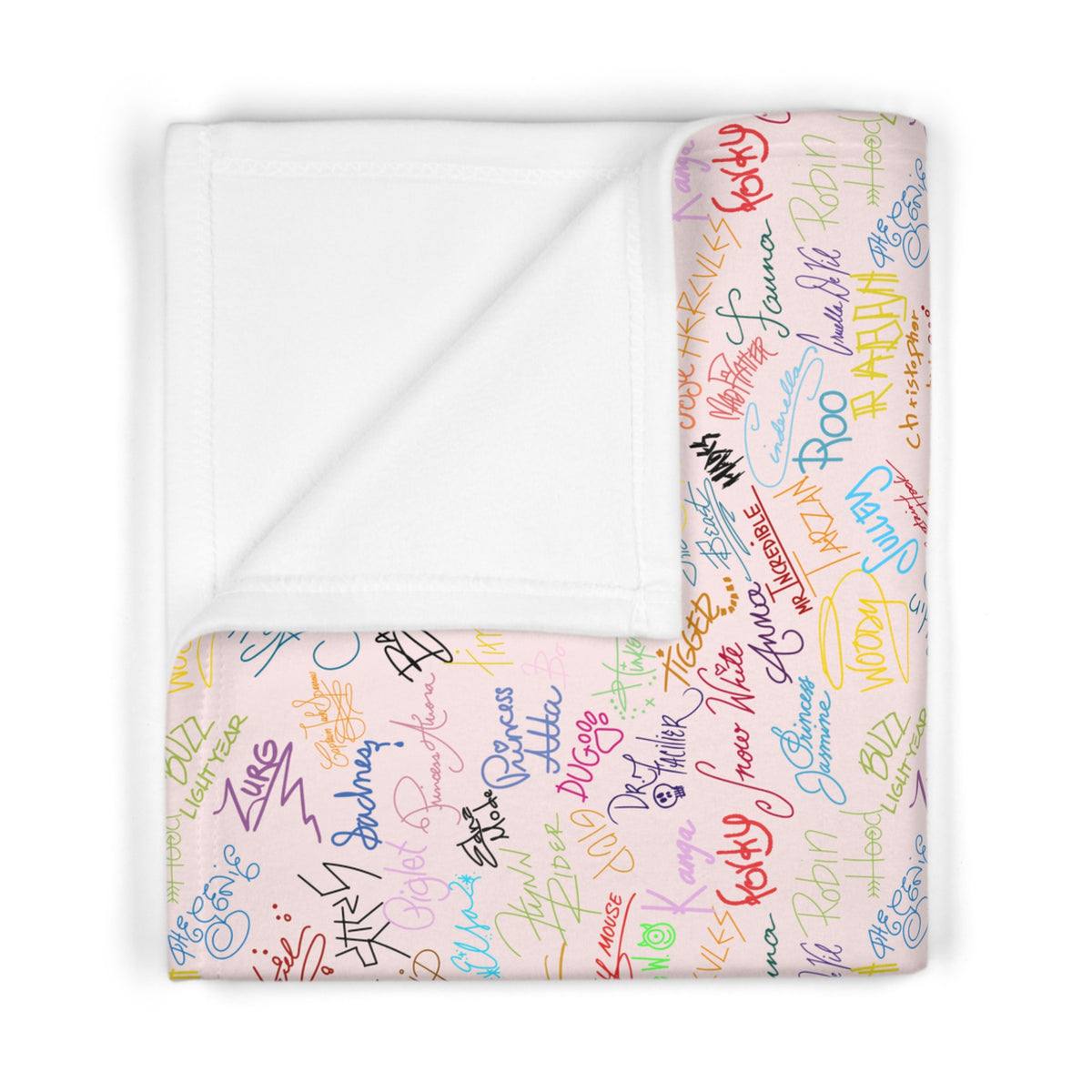 Character Autographs on Pink Happily Ever After Baby Blanket