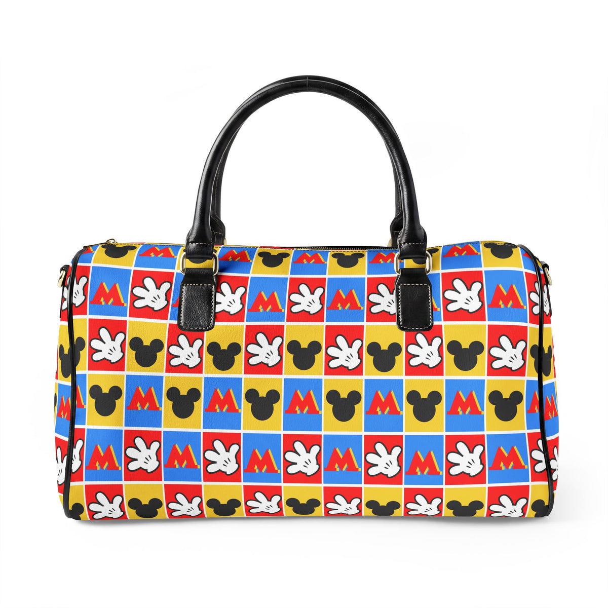 Checkerboard Mickey Hands PU Leather Travel Bag