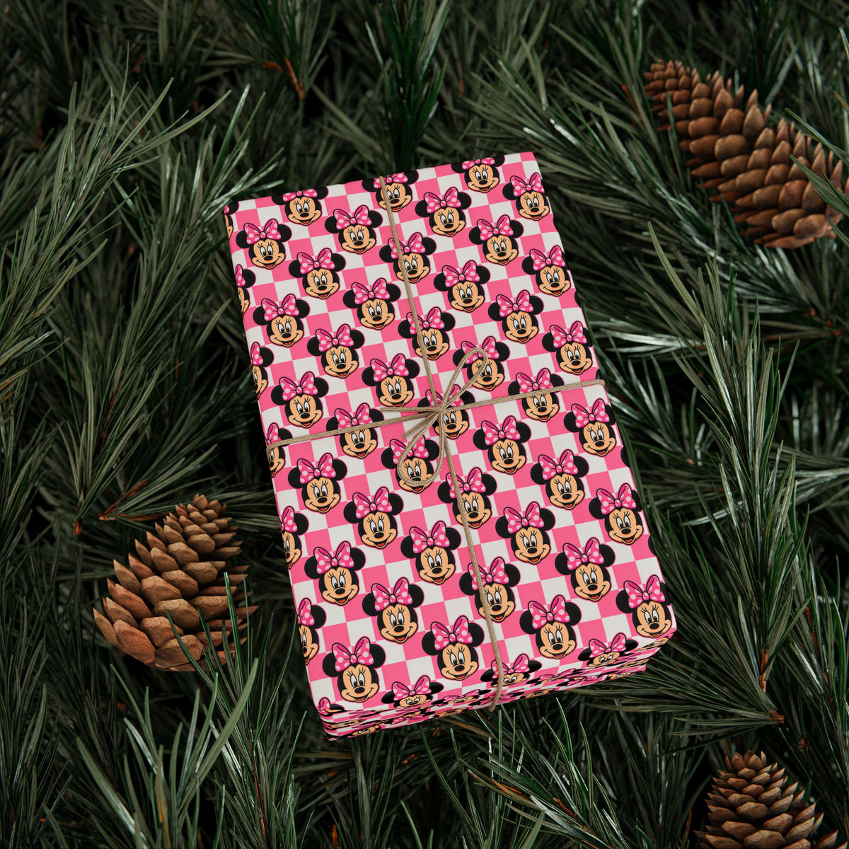 Pink Checkerboard Minnie Wrapping Paper Roll