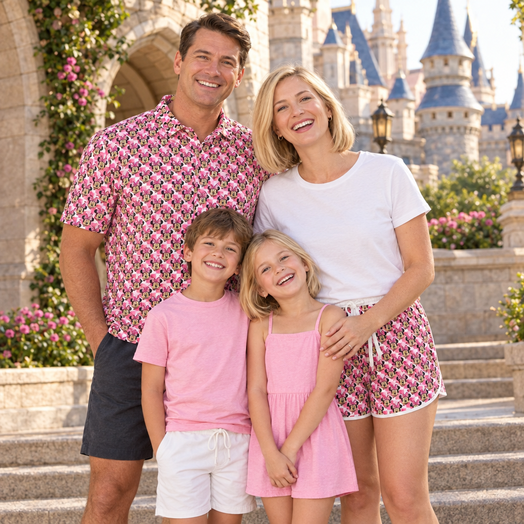 7. Coordinated family at castle courtyard