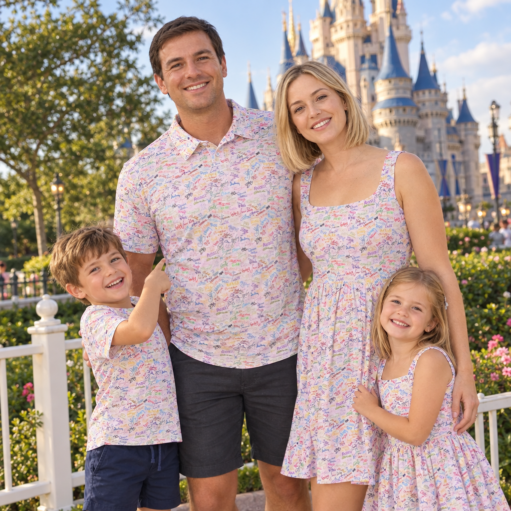 7. Coordinated family at castle garden