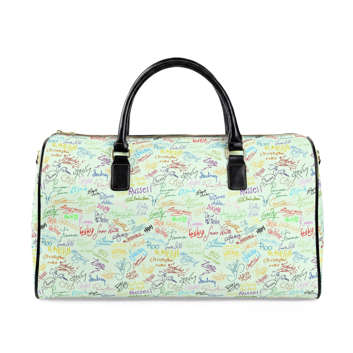 Character Autographs on Green PU Leather Travel Bag