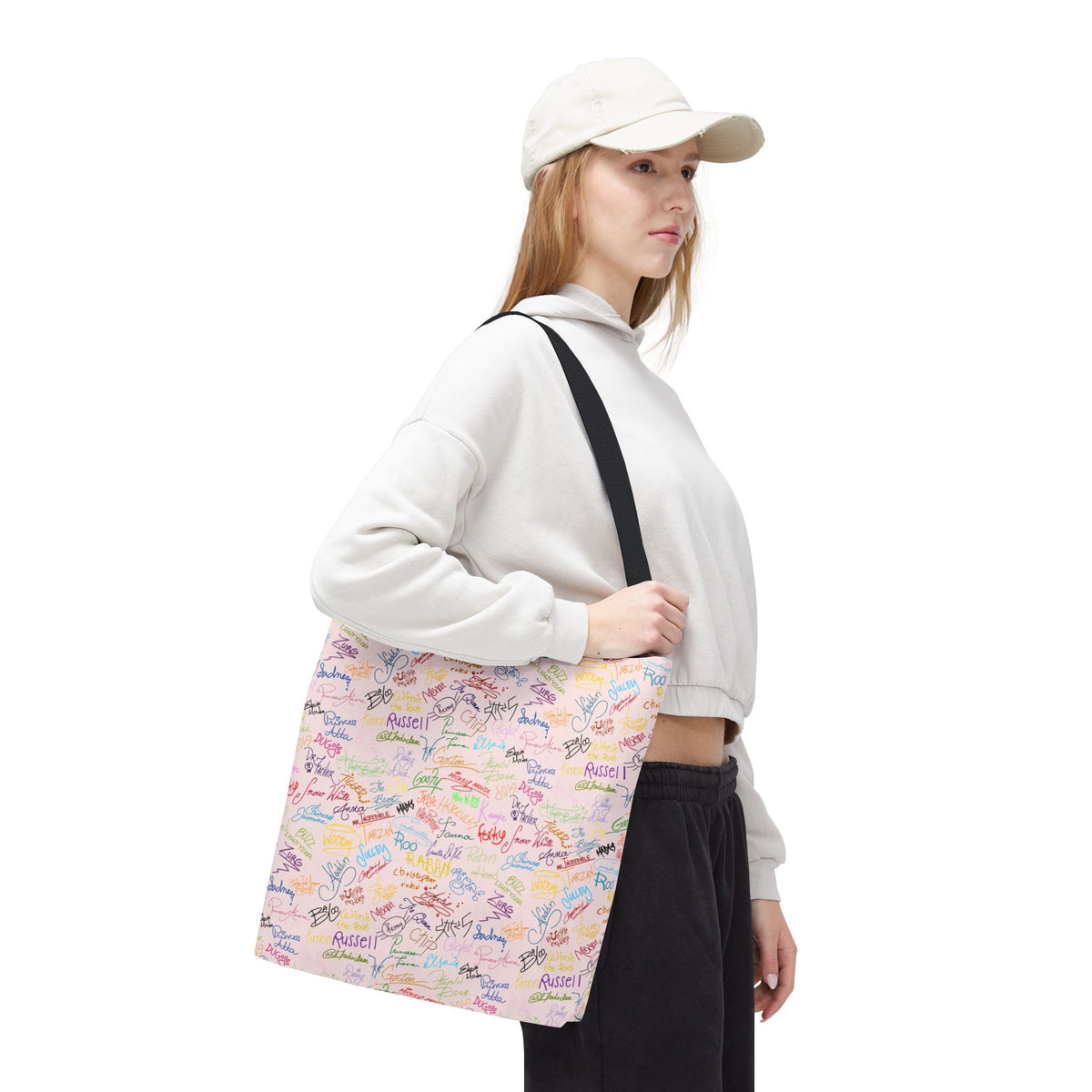Character Autographs on Pink Tote Bag