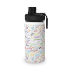 Character Autographs on White Stainless Steel Water Bottle