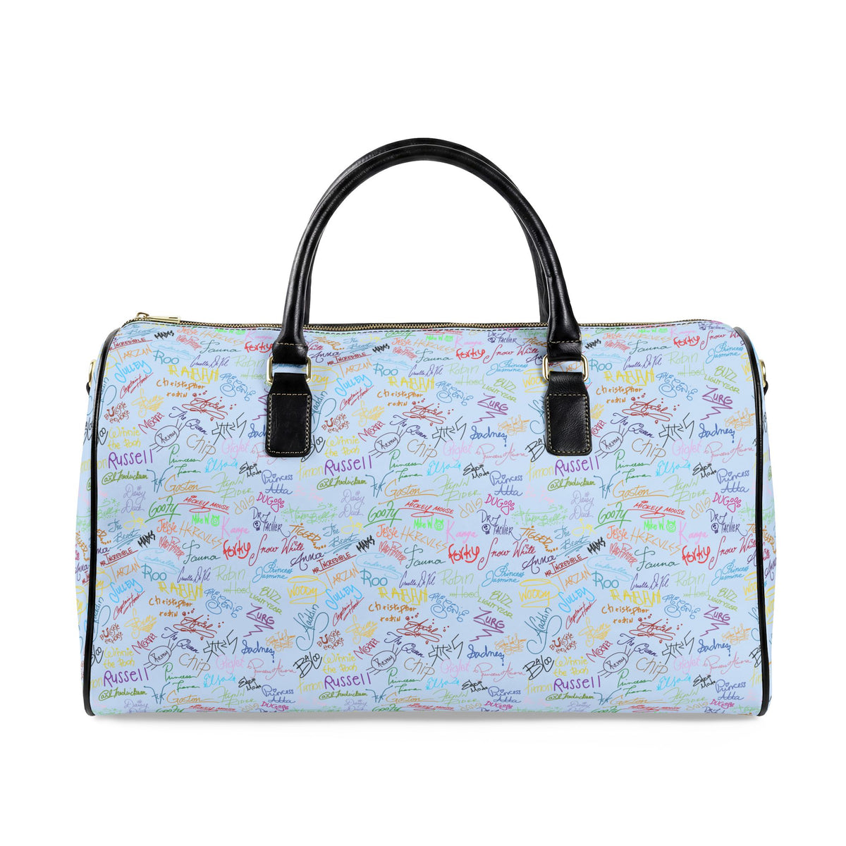 Character Autographs on Blue PU Leather Travel Bag