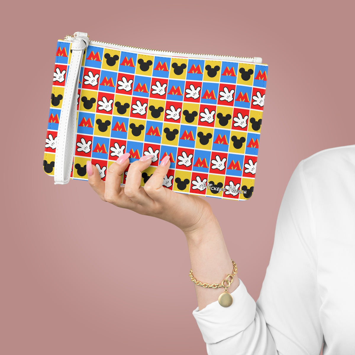 Checkerboard Mickey Hands Convertible Wristlet Clutch