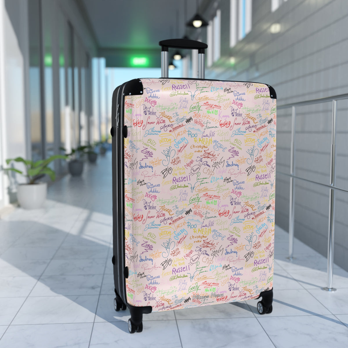 Character Autographs on Pink Polycarbonate Suitcase