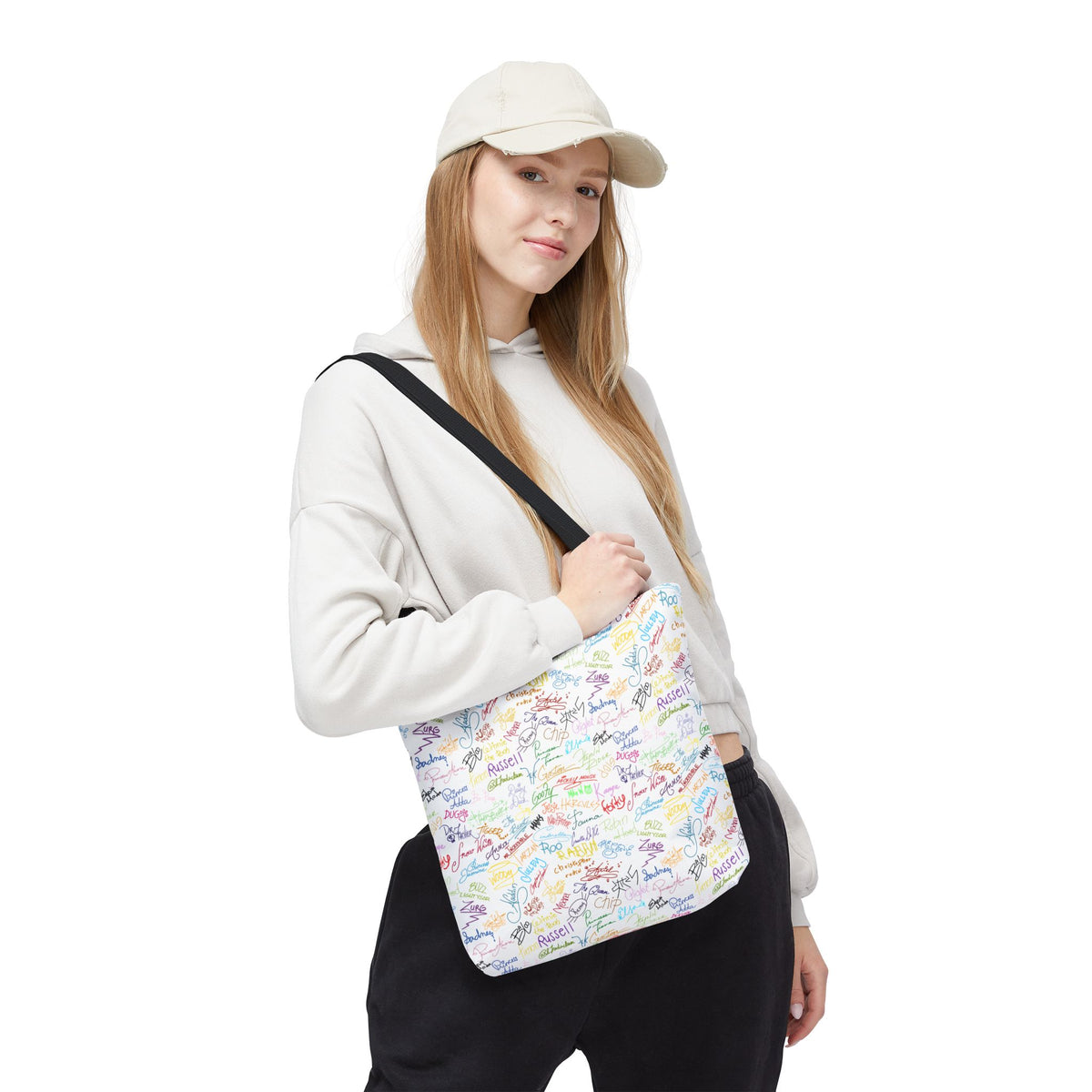 Character Autographs on White Tote Bag