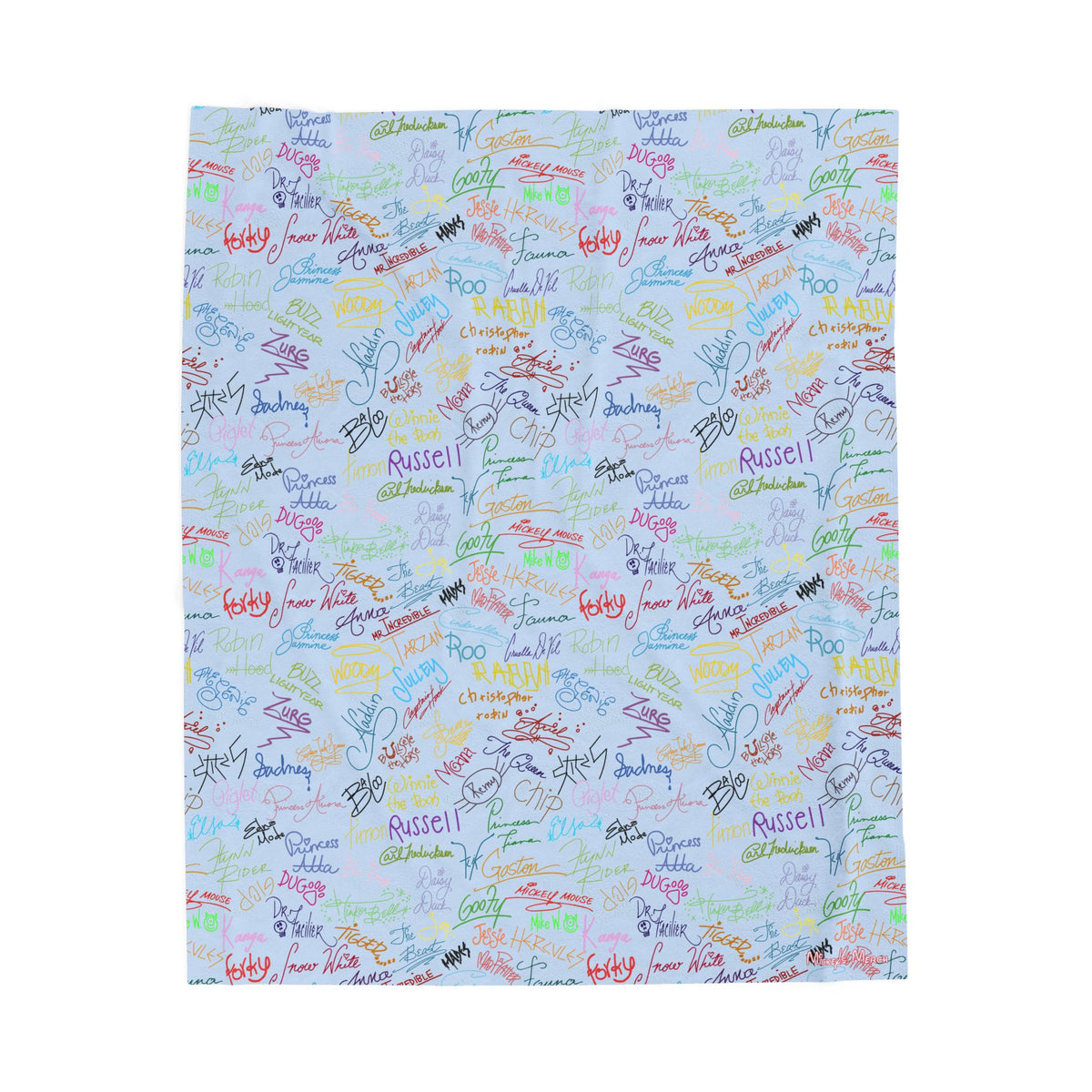Character Autographs on Blue Velveteen Plush Blanket