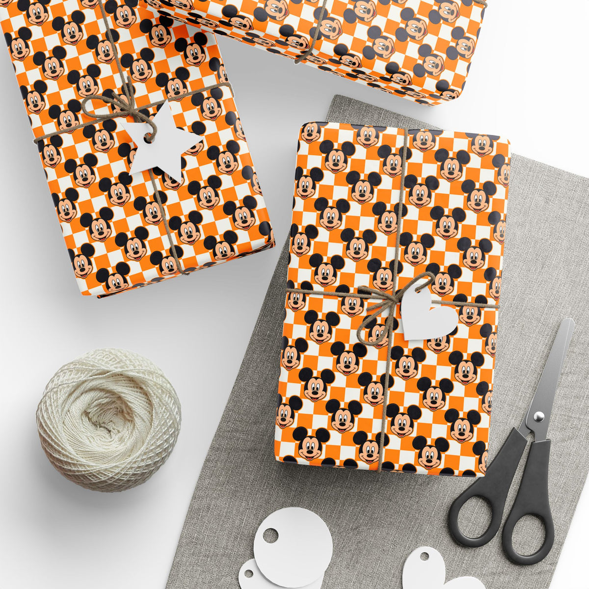 Orange Checkerboard Mickey Wrapping Paper Roll