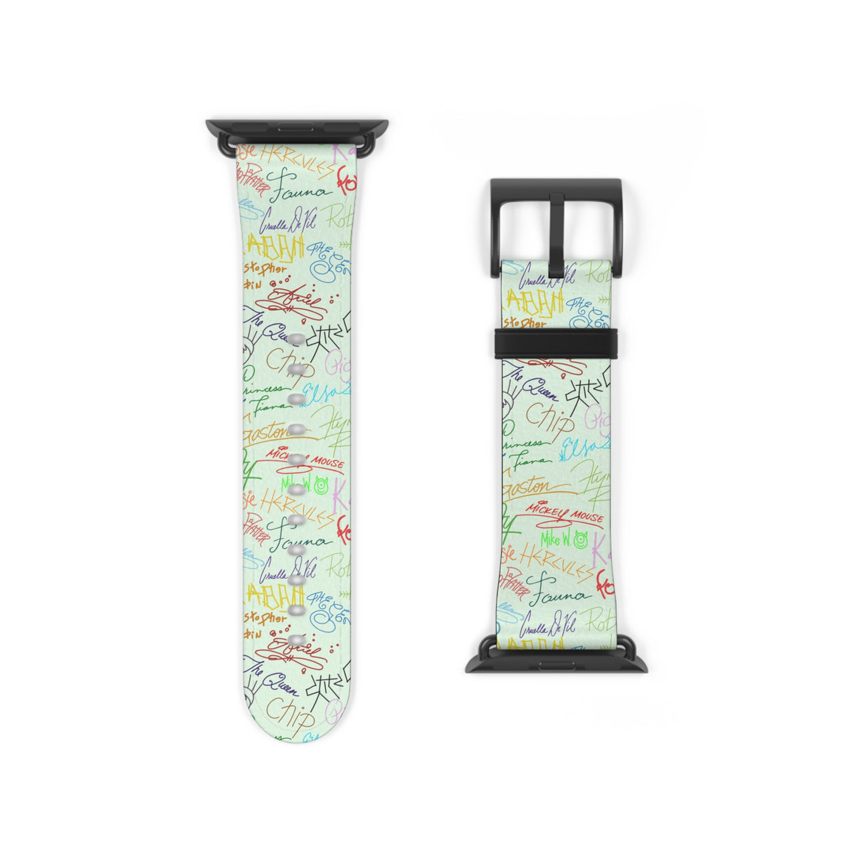 Character Autographs on Green Whimsical Watch Band - Apple