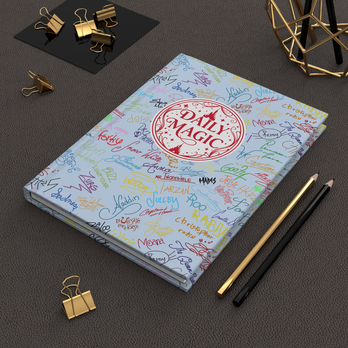 Character Autographs on Blue Daily Magic Matte Hardcover Journal