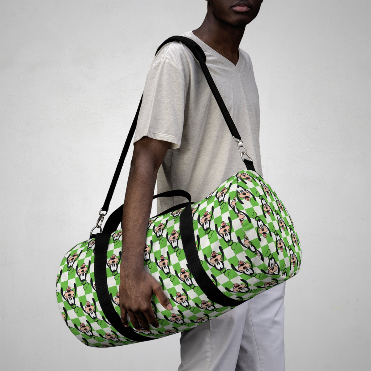 Green Checkerboard Goofy Travel Duffel Bag
