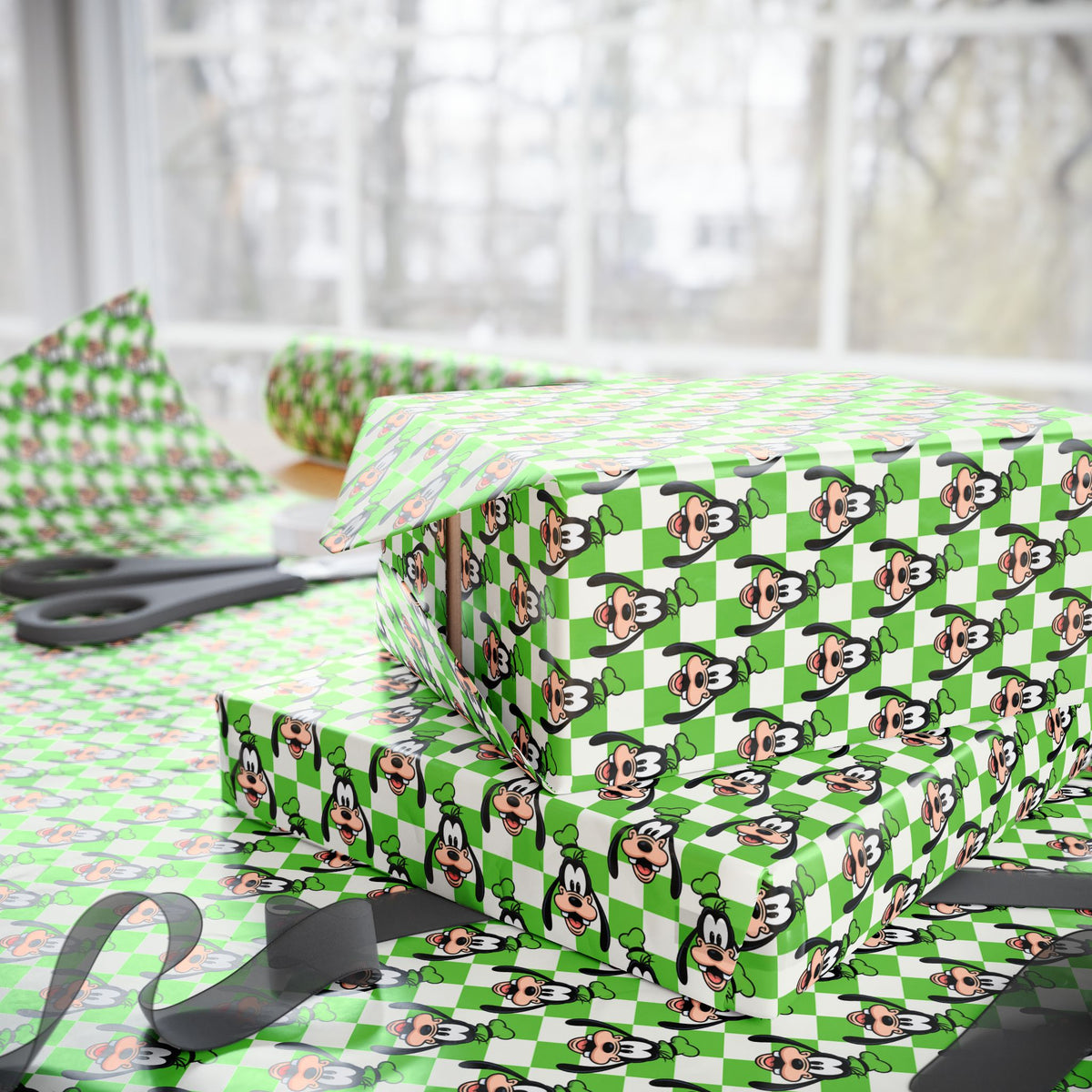 Green Checkerboard Goofy Wrapping Paper Roll