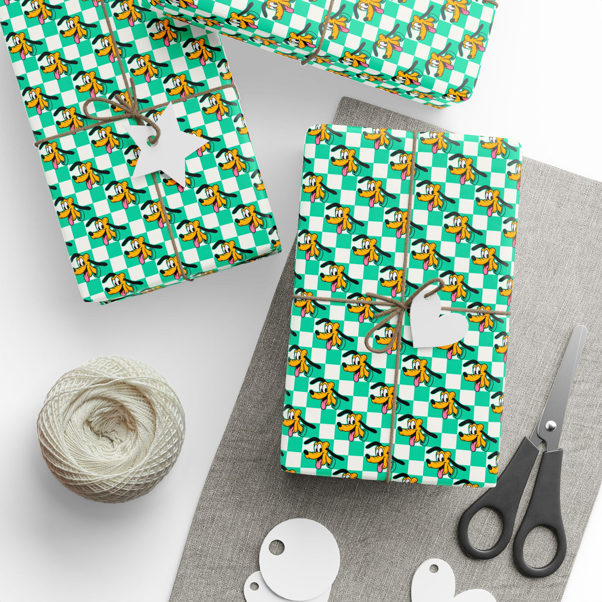 Teal Checkerboard Pluto Wrapping Paper Roll
