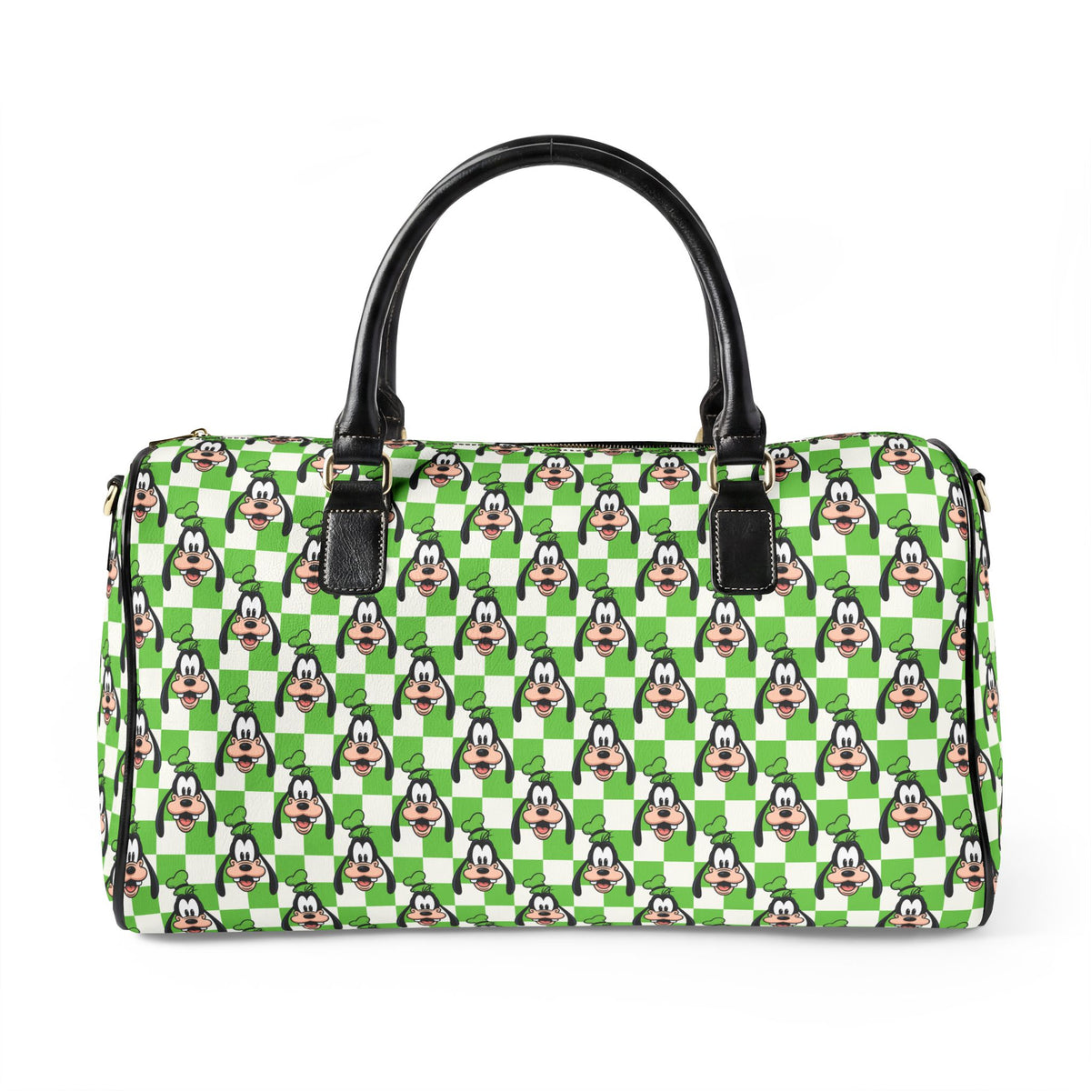 Green Checkerboard Goofy PU Leather Travel Bag