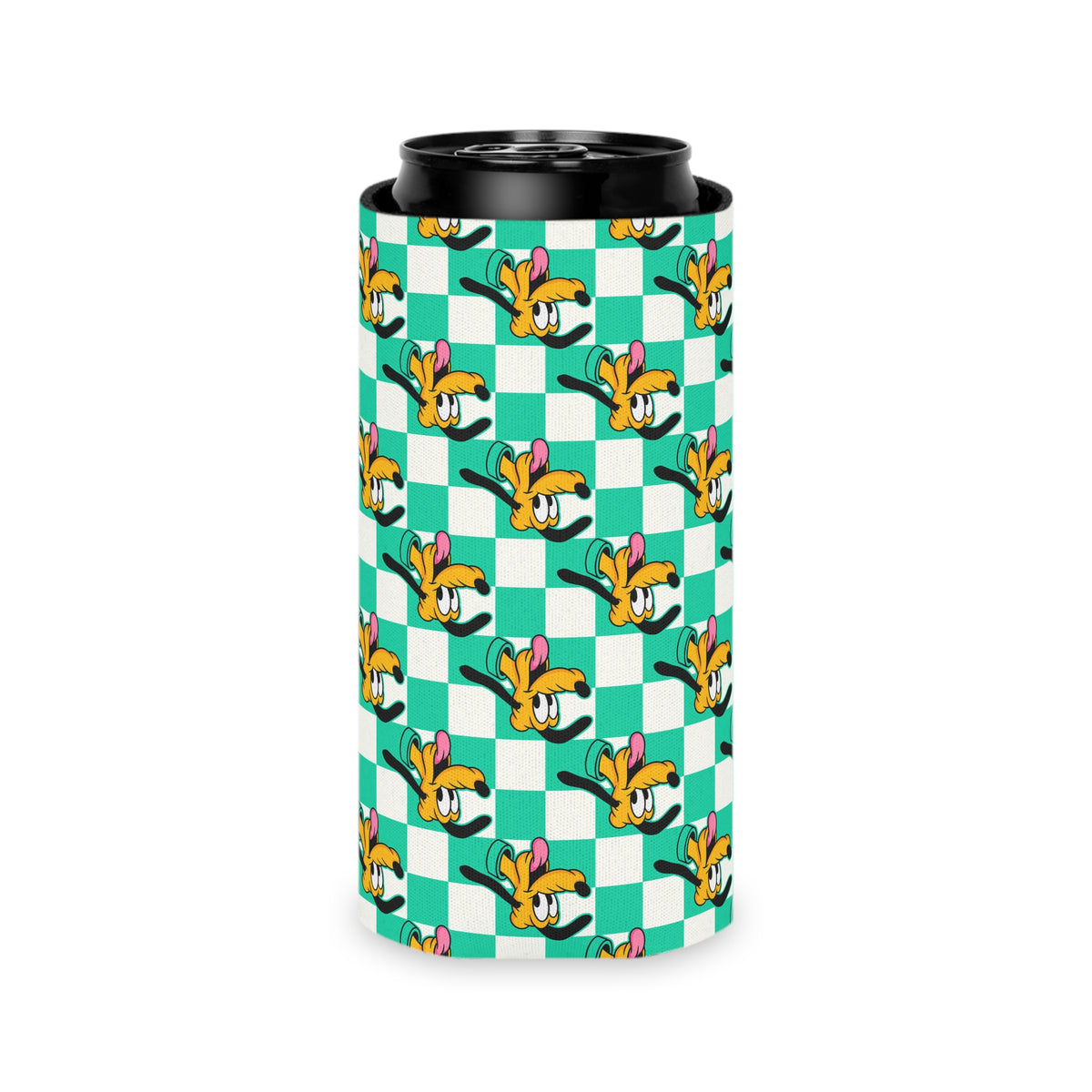 Teal Checkerboard Pluto Can Cooler Drink Koozie