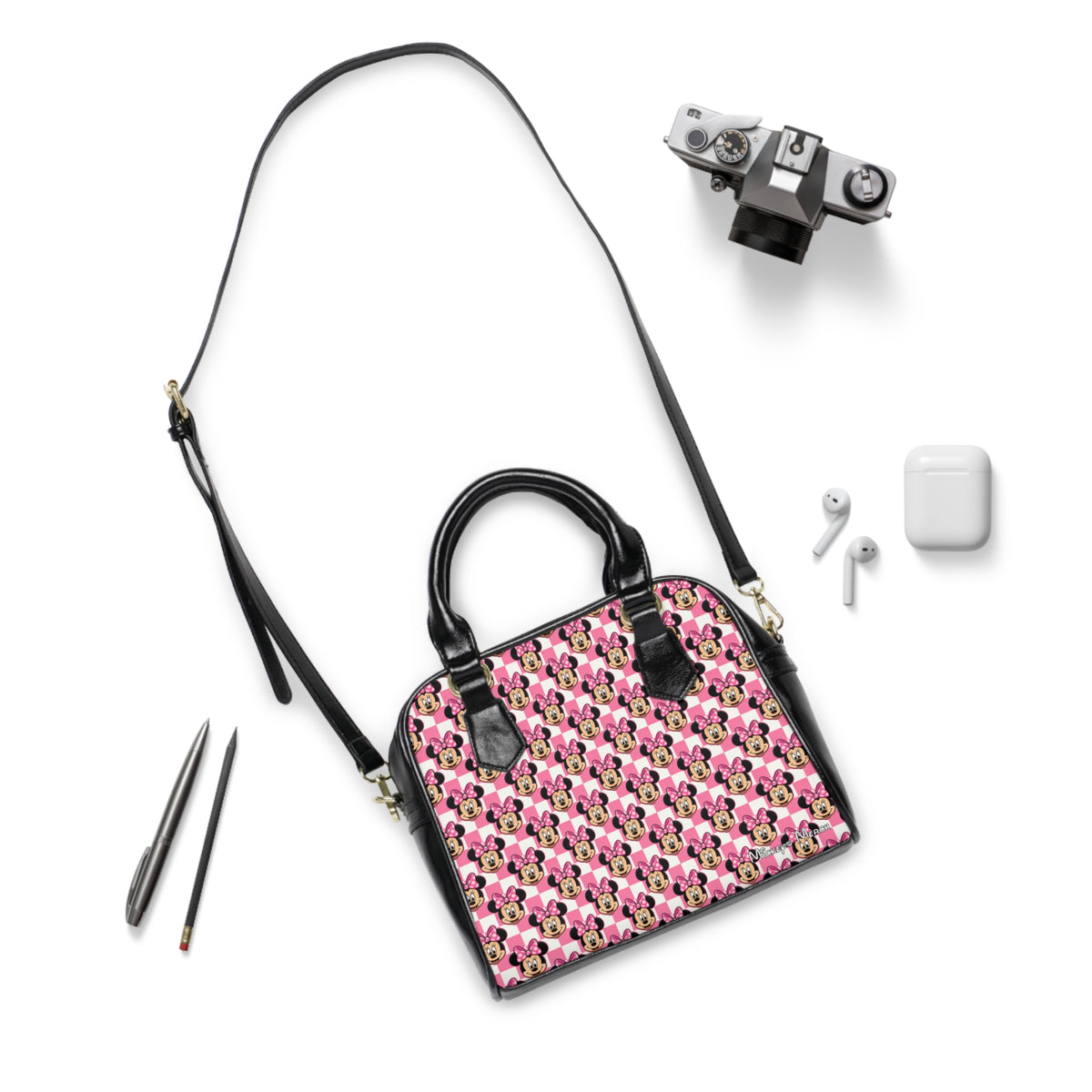 Pink Checkerboard Minnie Shoulder Handbag