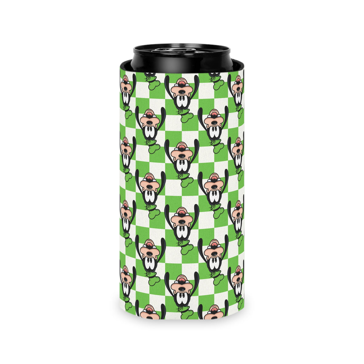 Green Checkerboard Goofy Can Cooler Drink Koozie