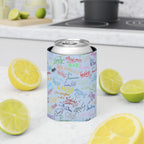 Character Autographs on Blue Can Cooler Drink Koozie