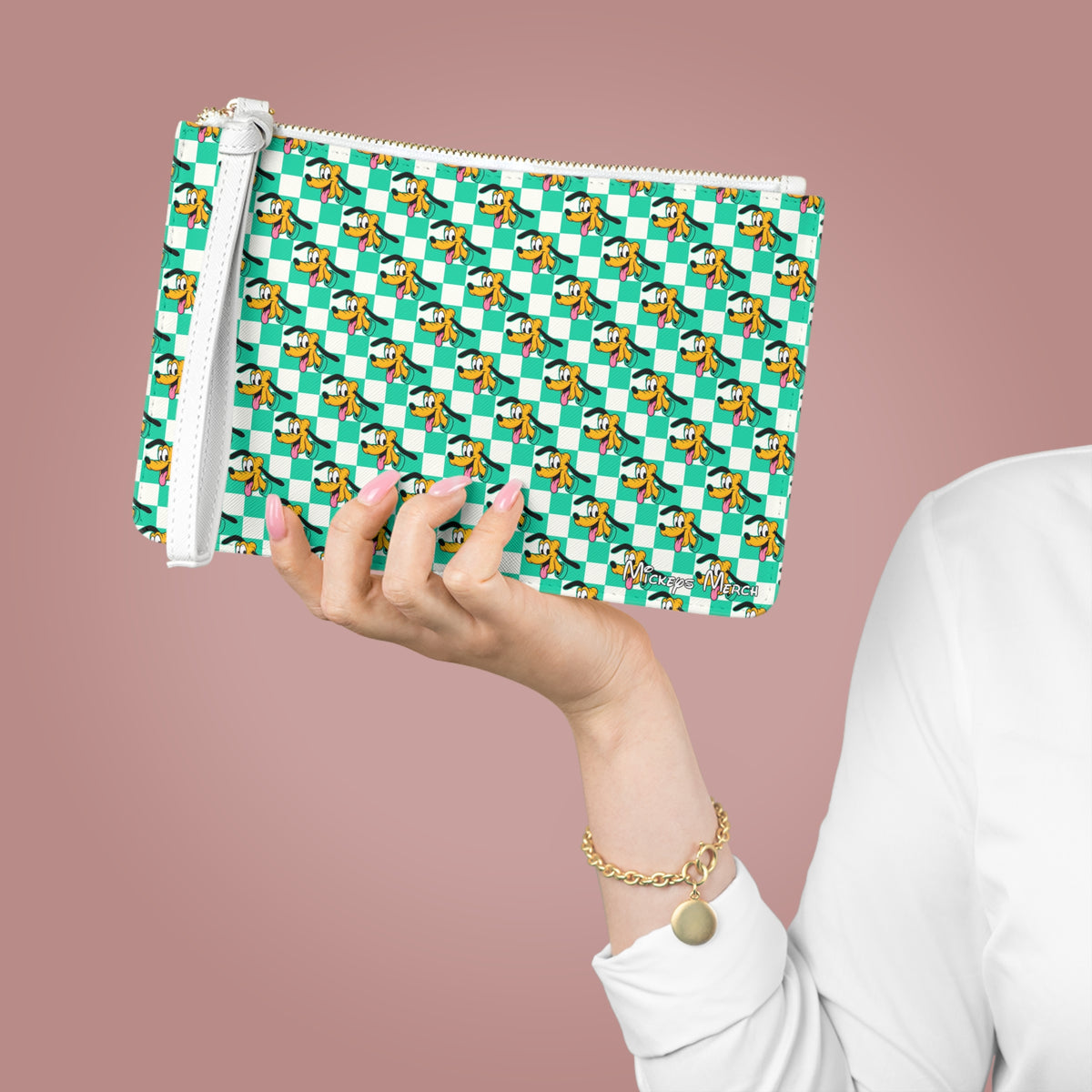 Teal Checkerboard Pluto Convertible Wristlet Clutch