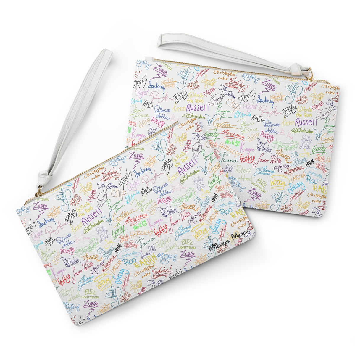 Character Autographs on White Convertible Wristlet Clutch