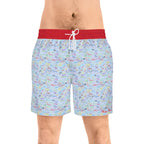 Character Autographs on Blue Swim Trunks