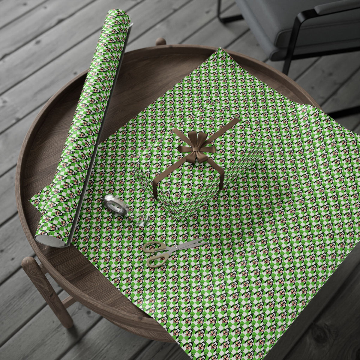 Green Checkerboard Goofy Wrapping Paper Roll