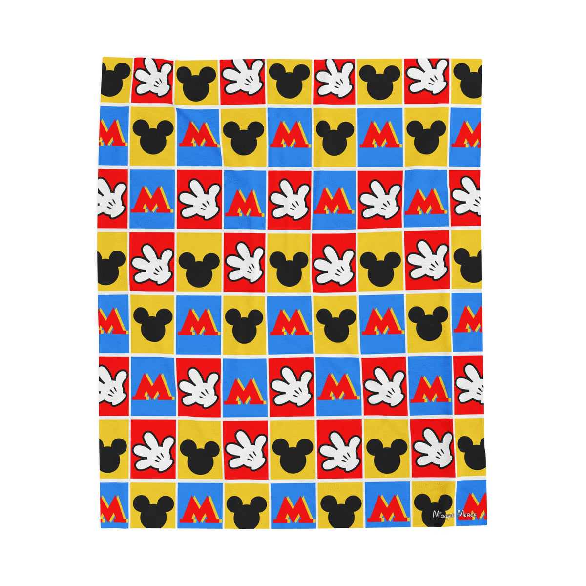 Checkerboard Mickey Hands Velveteen Plush Blanket