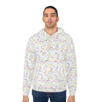 Character Autographs on White Hooded Sweatshirt