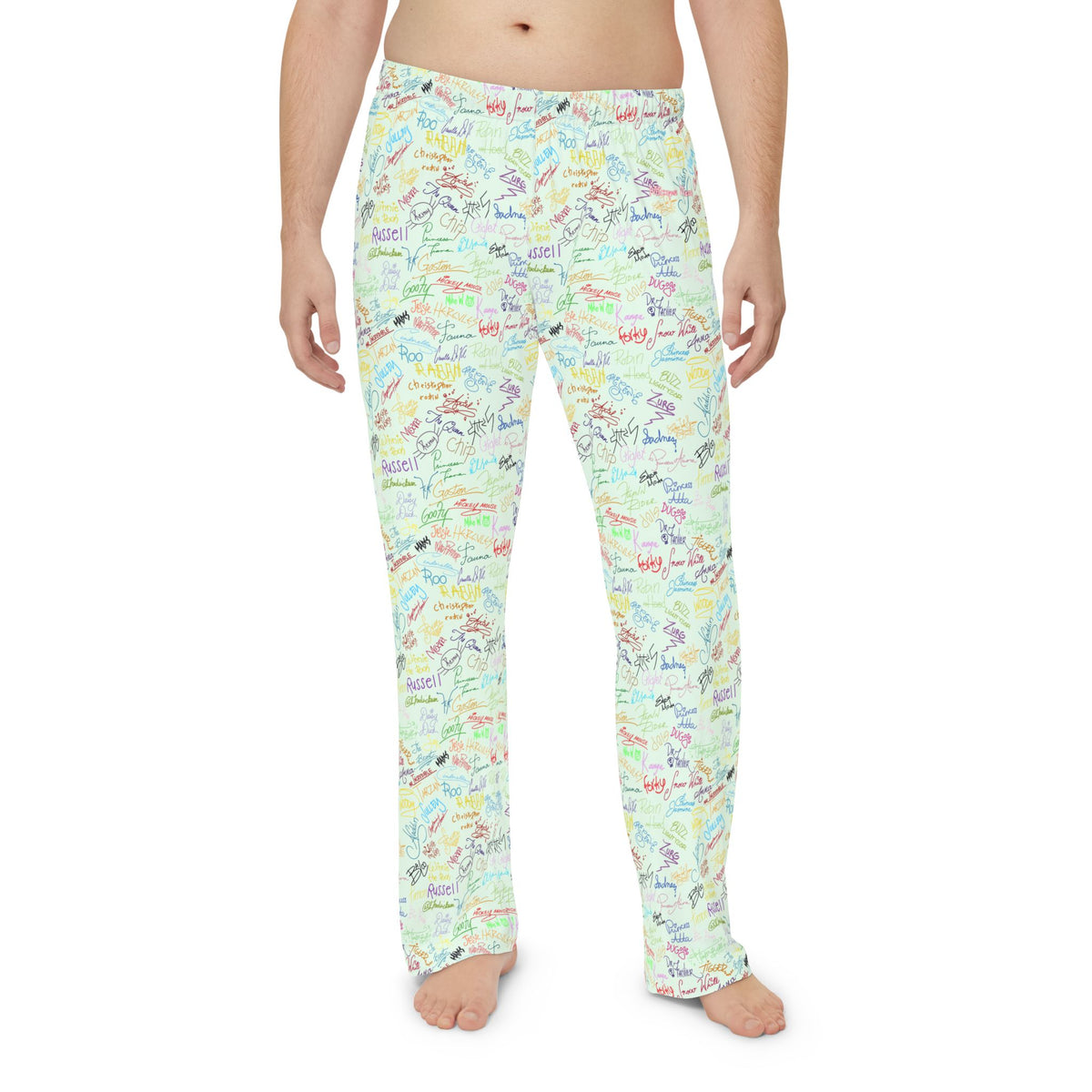 Character Autographs on Green Men's Pajama Pants