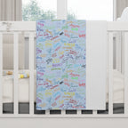 Character Autographs on Blue Happily Ever After Baby Blanket