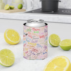 Character Autographs on Pink Can Cooler Drink Koozie
