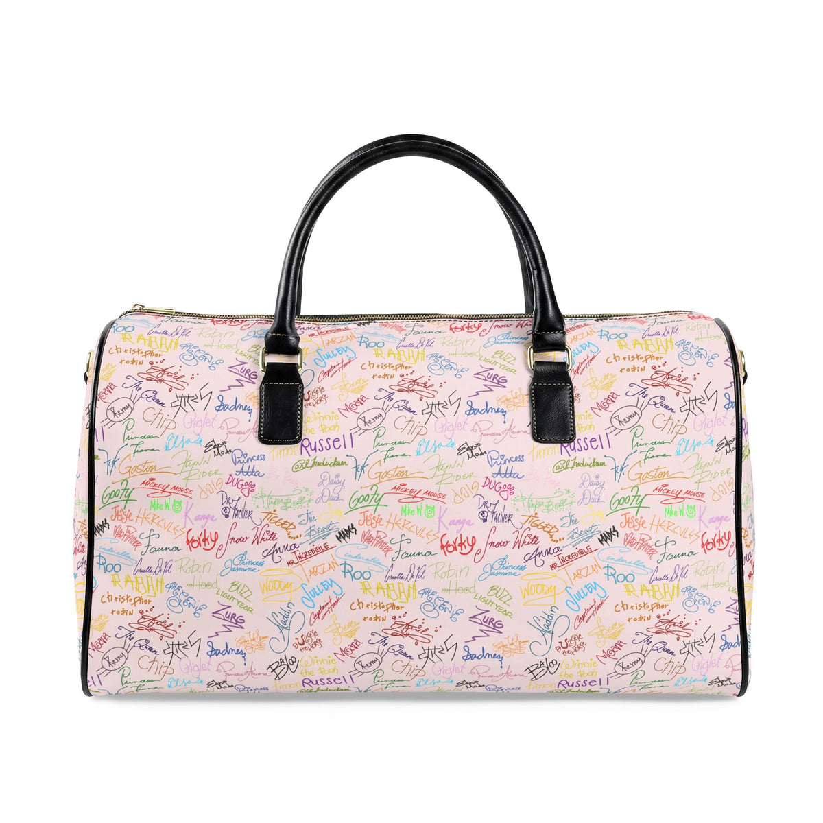 Character Autographs on Pink PU Leather Travel Bag