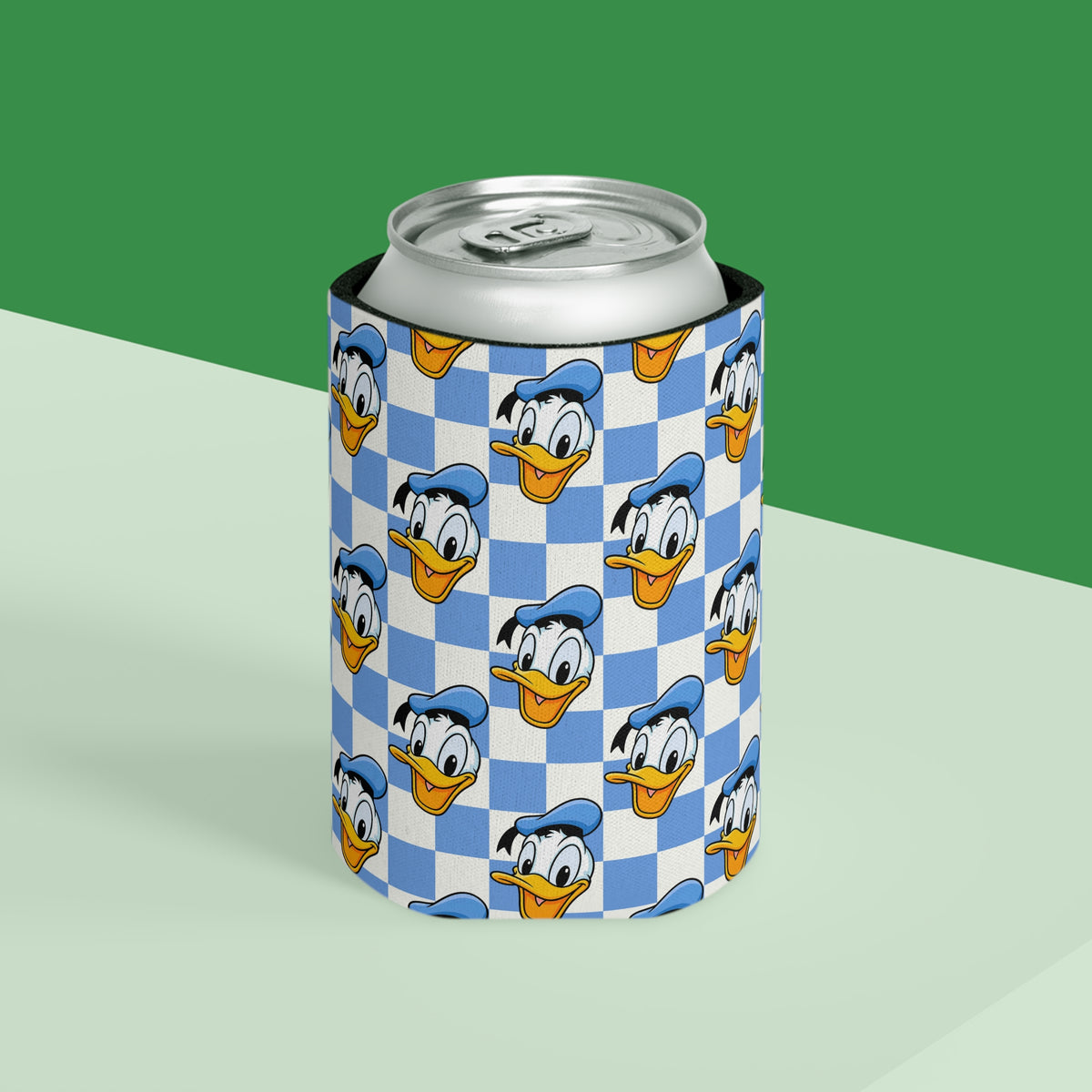 Blue Checkerboard Donald Can Cooler Drink Koozie