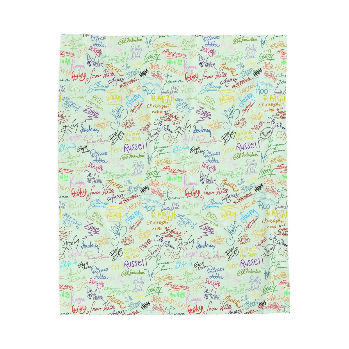 Character Autographs on Green Velveteen Plush Blanket