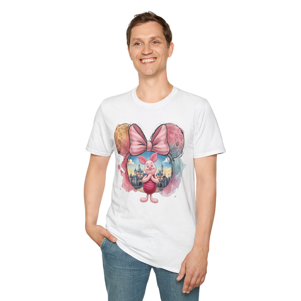 Winnie the Pooh - Piglet's Pink Striped Vignette Unisex Graphic Tee