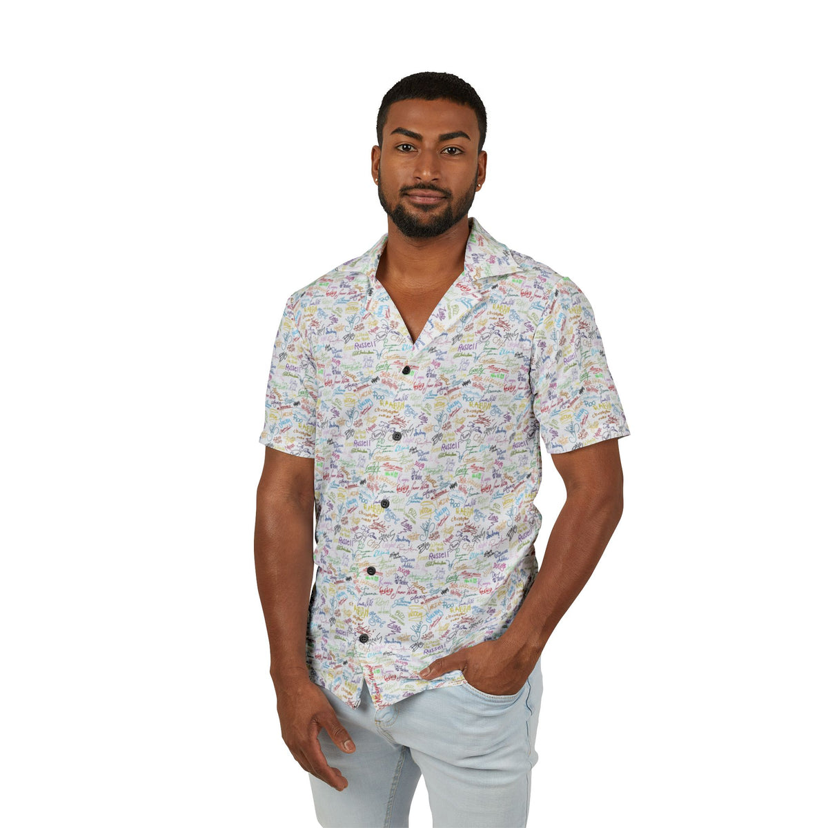 Character Autographs on White Hawaiian Shirt