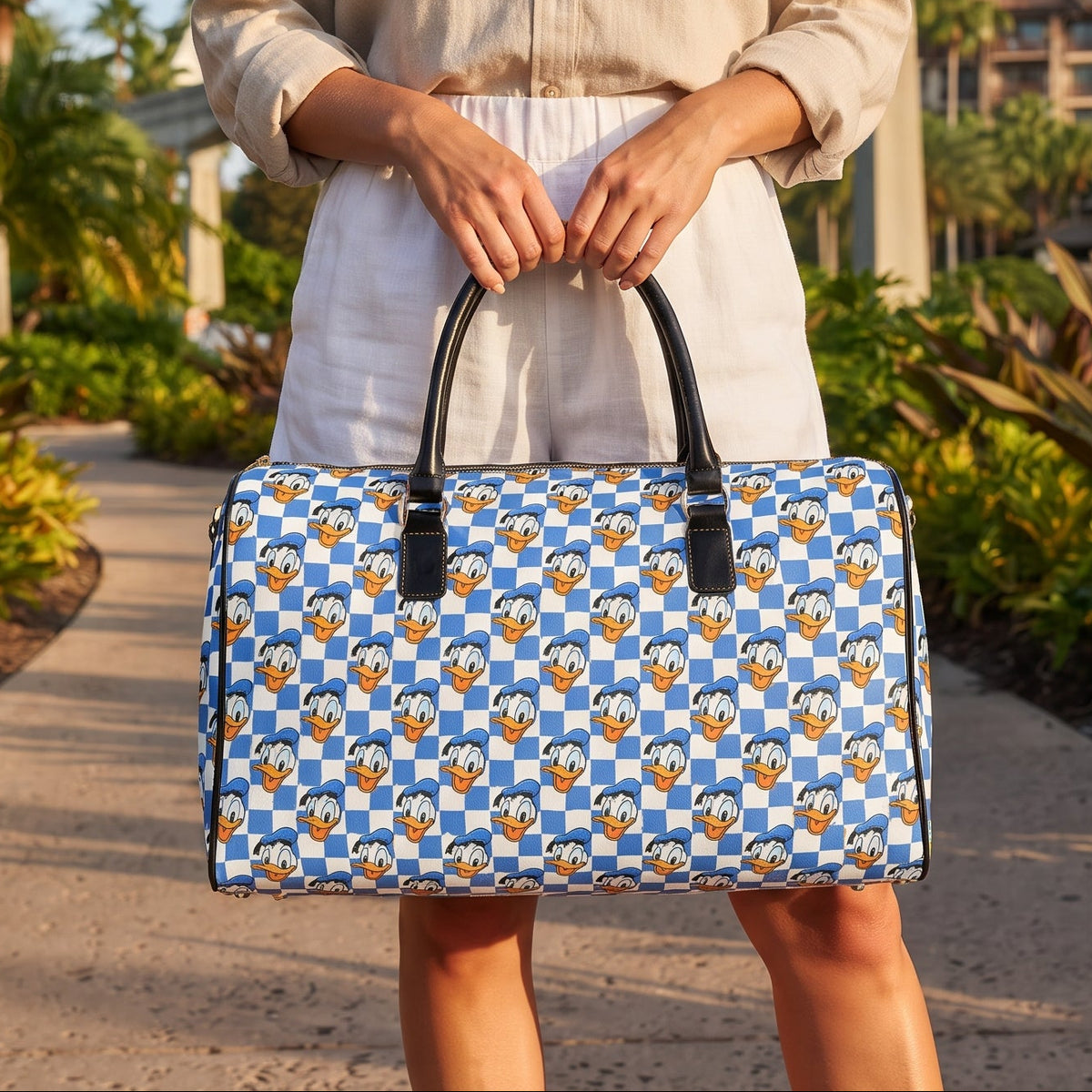 Blue Checkerboard Donald PU Leather Travel Bag